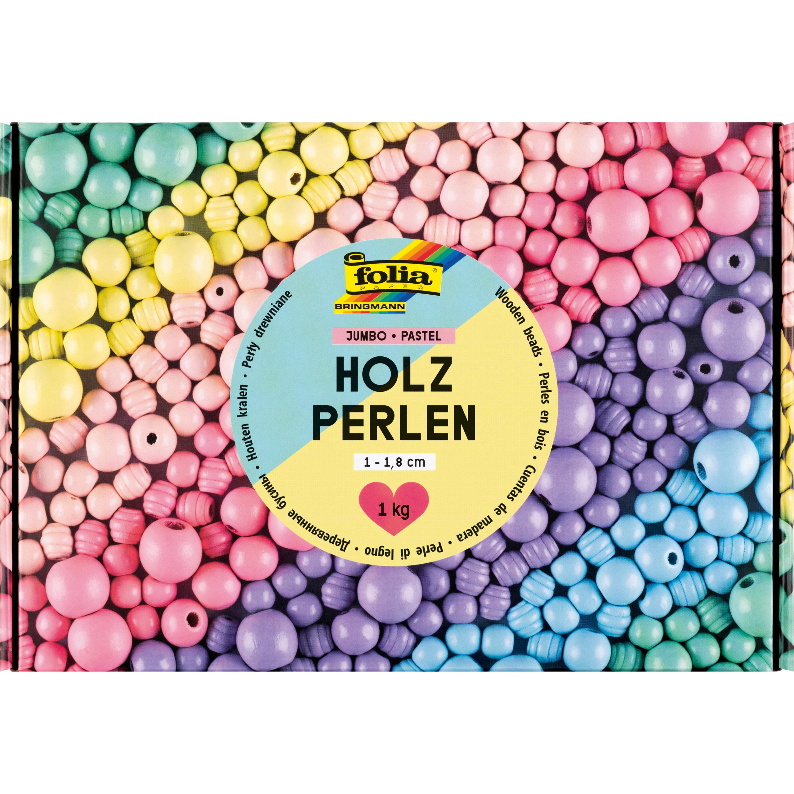FOLIA-22993-4001868140835 FOLIA Holzperlen Pastel 1000g 22993 Jumbo Pack, 1-1.8cm – Hochwertig & günstig bei ShopDeca