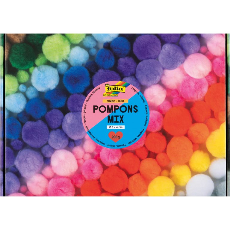 FOLIA Pompons Mix bunt 200g 50209 Jumbo Pack, 1-4cm