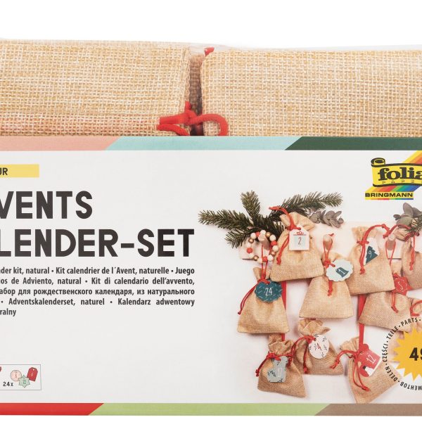 FOLIA Adventskalender Set 10x13cm 63121 Juteoptik 49-teilig