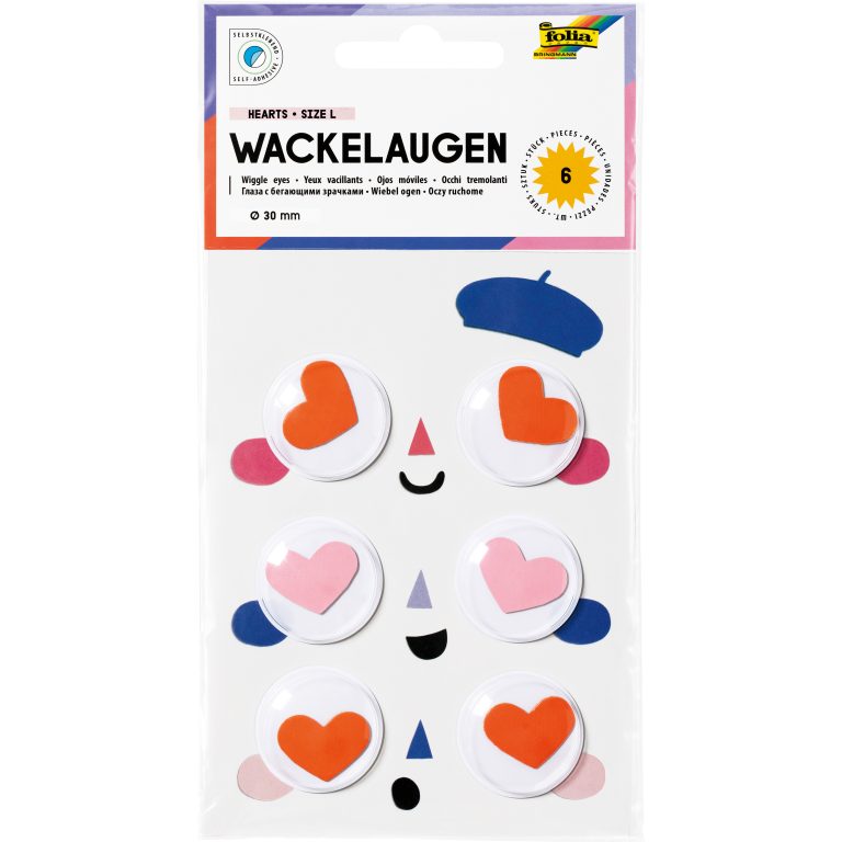 FOLIA Wackelaugen Hearts 750130 Grösse L 6 Stück