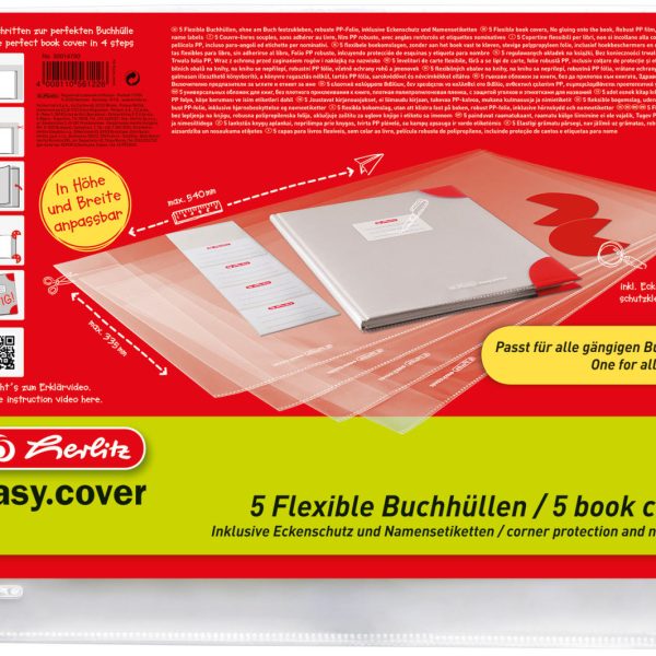 HERLITZ Buchhülle easy cover 50014750 5 Stück in Polybeutel Flexibel
