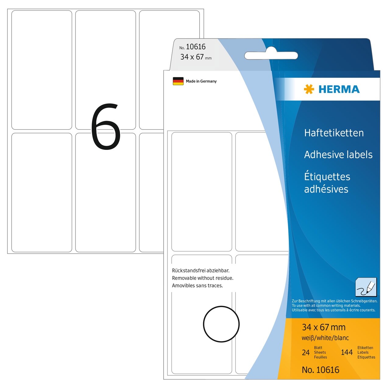 HERMA-10616-4008705106160 HERMA Etiketten Ablösbar 34×67mm 10616 weiss, non perm. 192 Stück – Hochwertig & günstig bei ShopDeca