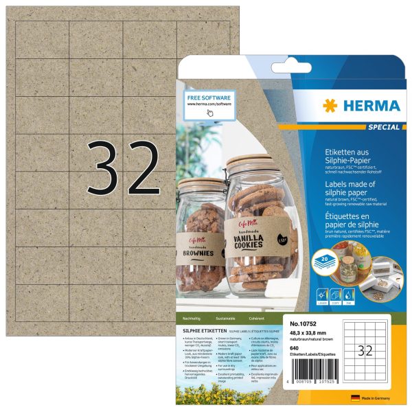 HERMA Etiketten 48,3 x 33,8 mm 10752 aus Silphie-Papier 640 Stück