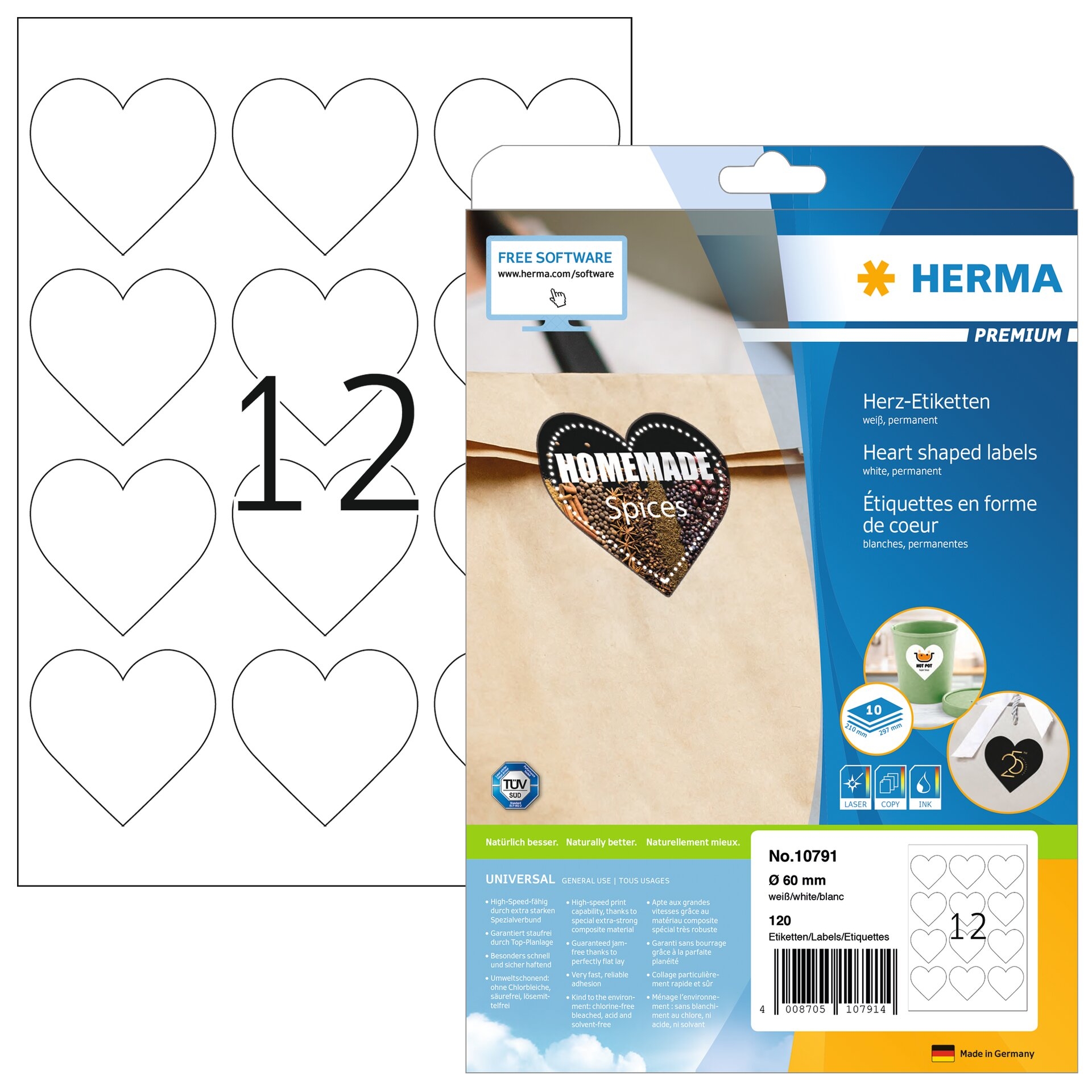 HERMA-10791-4008705107914 HERMA Etiketten Premium 60mm 10791 herz, weiss 120 Stück – Hochwertig & günstig bei ShopDeca