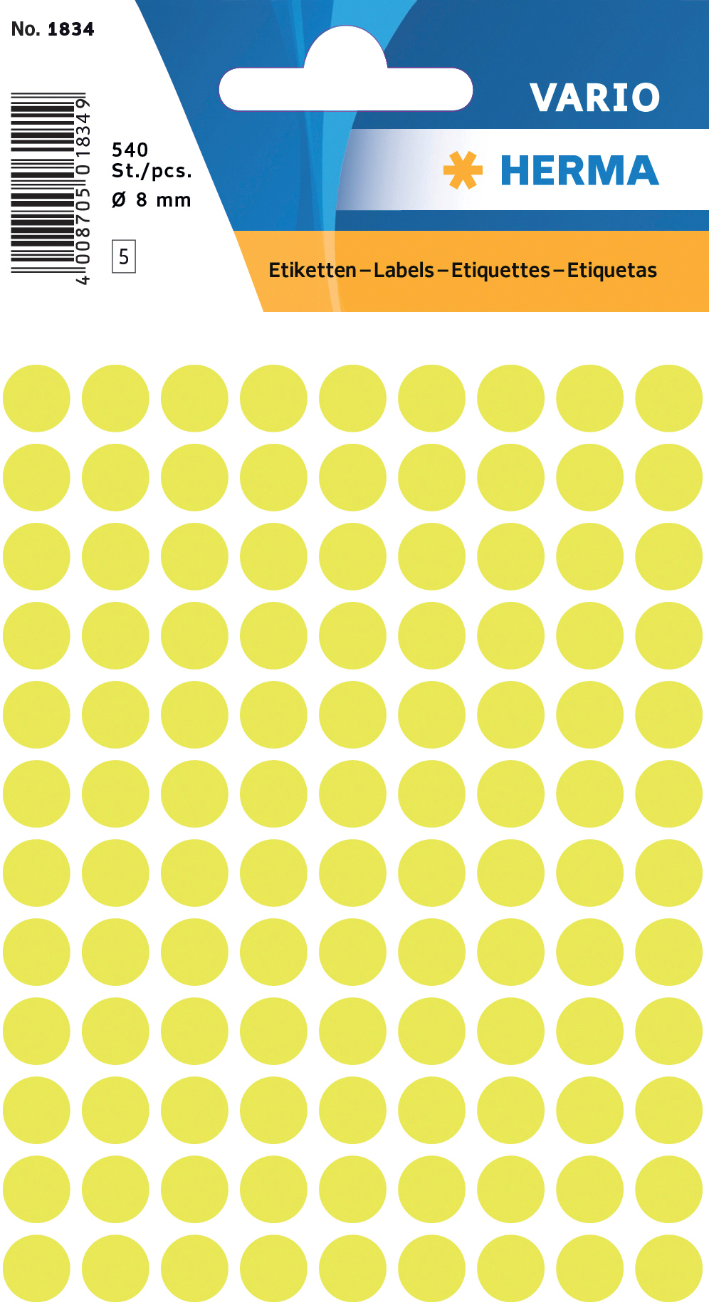 DECOR_Headercard HERMA Etiketten rund 8mm 1834 leuchtgelb 540 Stück – Hochwertig & günstig bei ShopDeca