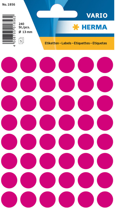 HERMA-1856-4008705018562 HERMA Markierungspunkte 13mm 1856 pink 240 Stück – Bild 1
