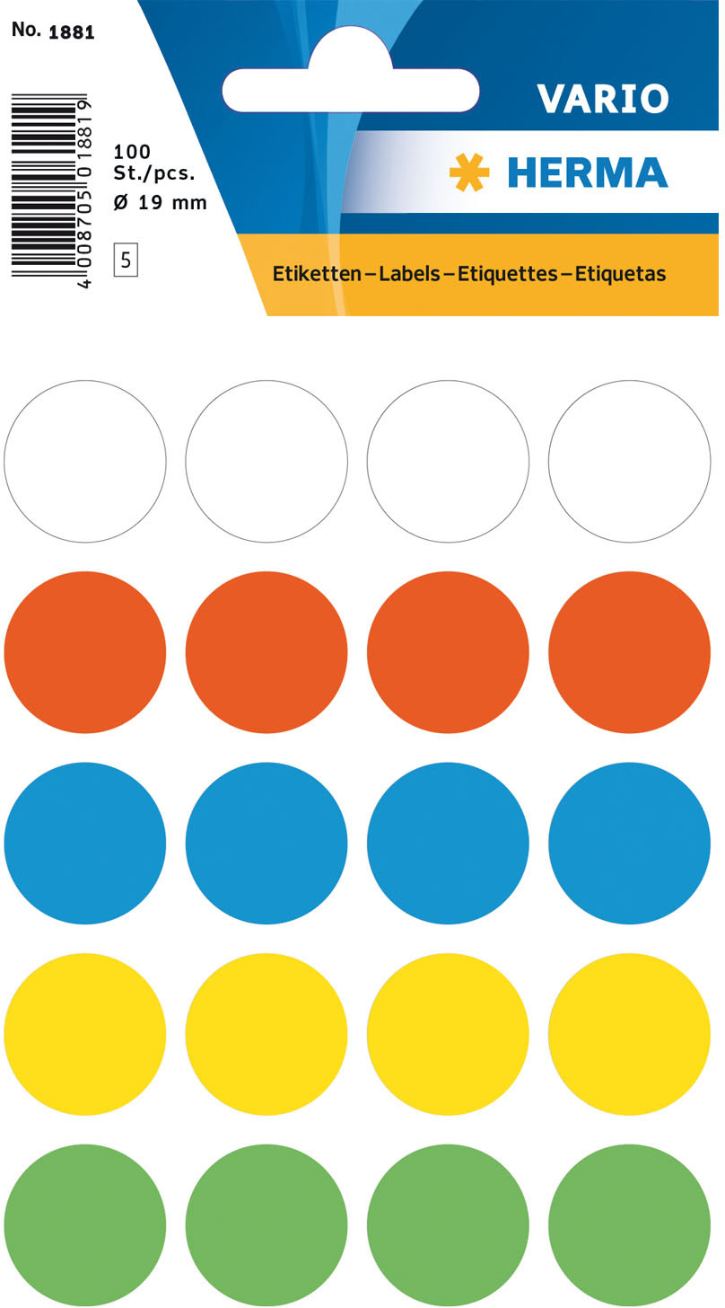 HERMA-1881-4008705018814 HERMA Markierungspunkte 19mm 1881 farbig ass. 100 Stück – Hochwertig & günstig bei ShopDeca