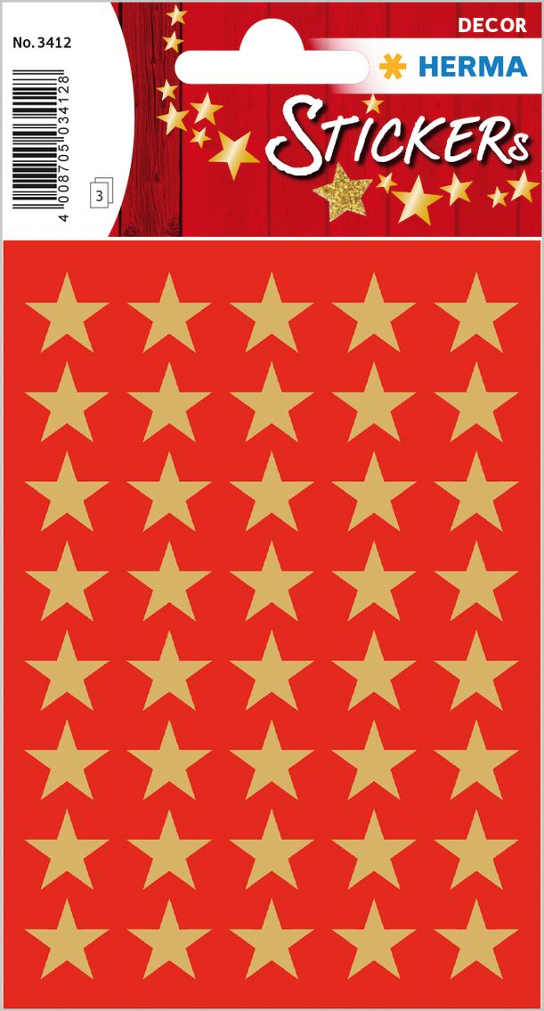 HERMA-3412-4008705034128 HERMA Sticker Sterne 13mm 3412 gold 120 Stück/3 Blatt – Hochwertig & günstig bei ShopDeca