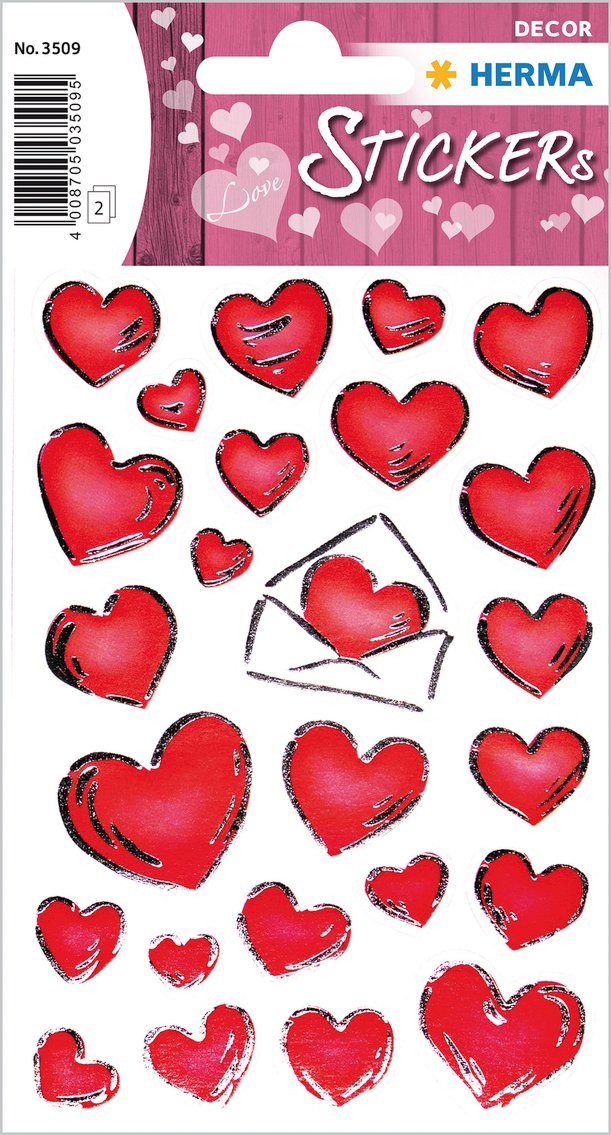 HERMA-3509-4008705035095 HERMA Sticker Herzen/Briefe 3509 rot 50 Stück/2 Blatt – Hochwertig & günstig bei ShopDeca