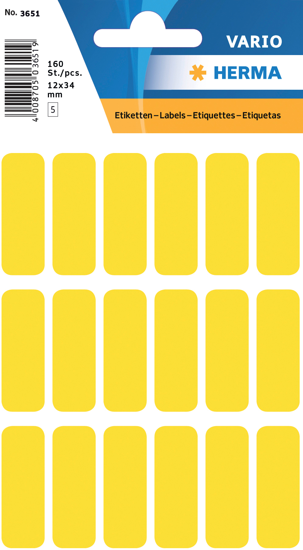 DECOR_Headercard HERMA Haftetiketten 12x34mm 3651 gelb, perm. 90 Stück – Hochwertig & günstig bei ShopDeca