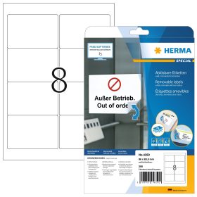 HERMA Etiketten Ablösbar 96,0x63,5mm 4350 weiss,non-perm. 200 St./25 Bl.