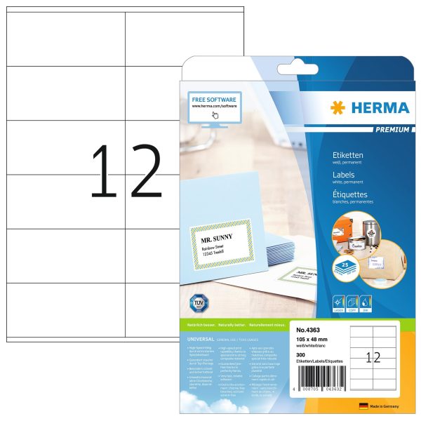 HERMA Etiketten Premium 105x48mm 4363 weiss 300 Stück