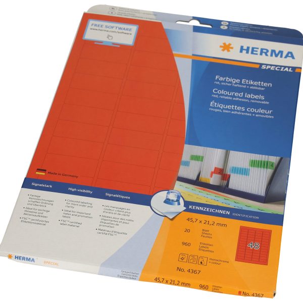 HERMA Etiketten 45.7x 21.2mm 4367 rot 960 Stück, 20 Blatt