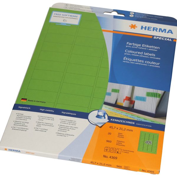 HERMA Etiketten 45.7x 21.2mm 4369 grün 960 Stück, 20 Blatt