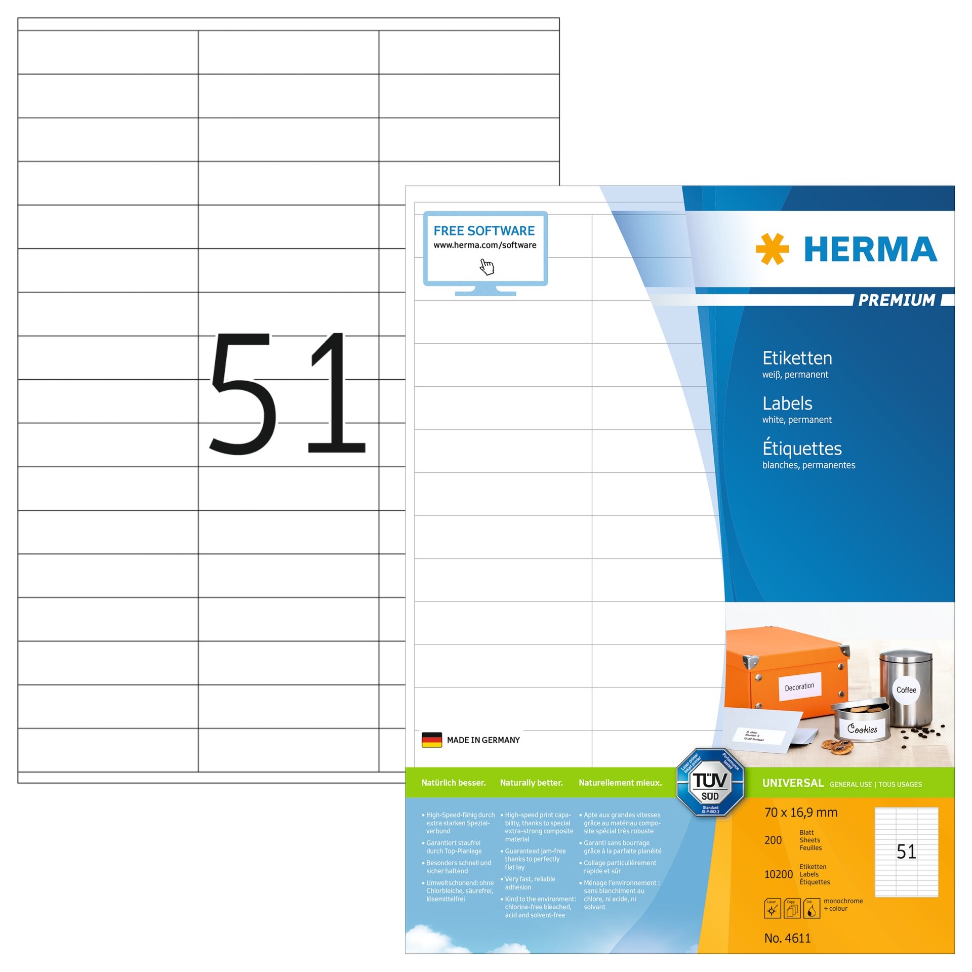 HERMA-4611-4008705046114 HERMA Etiketten Premium 70×16,9mm 4611 weiss 10'200 Stück – Hochwertig & günstig bei ShopDeca
