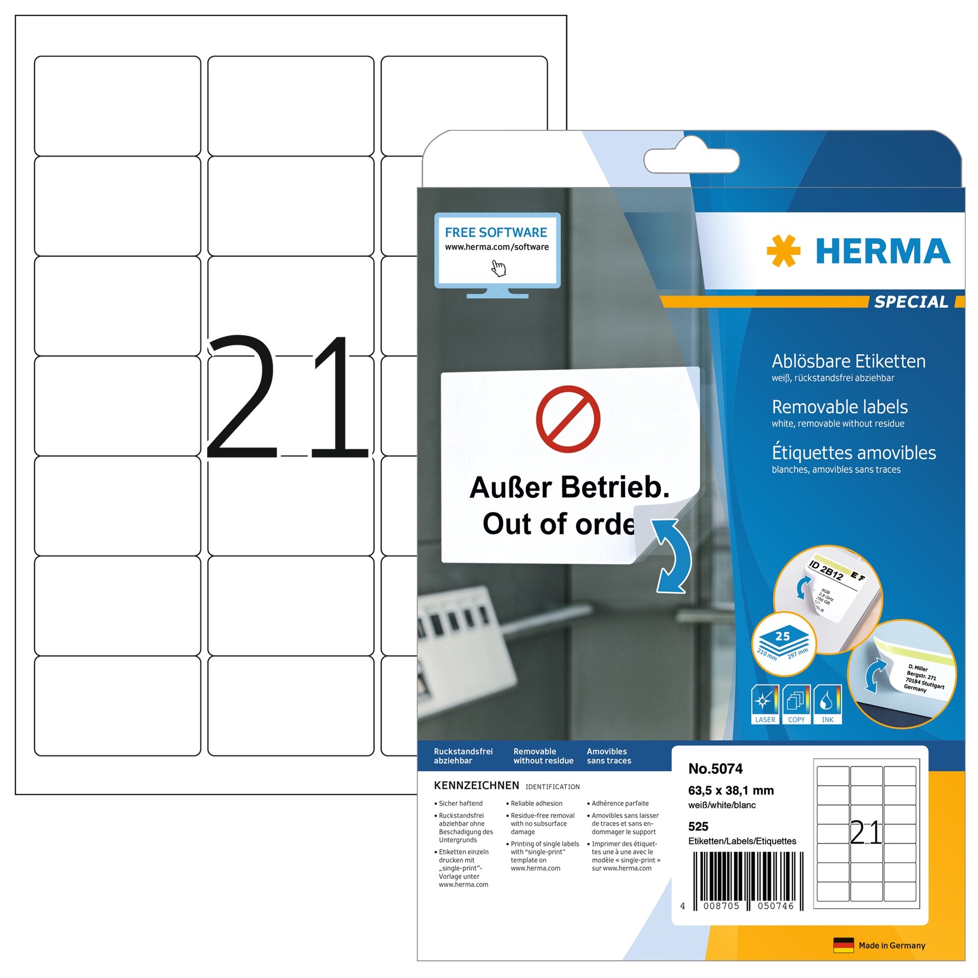 HERMA-5074-4008705050746 HERMA Etiketten Ablösbar 63,5x38,1mm 5074 weiss,non-perm. 525 St./25 Bl. – Hochwertig & günstig bei ShopDeca