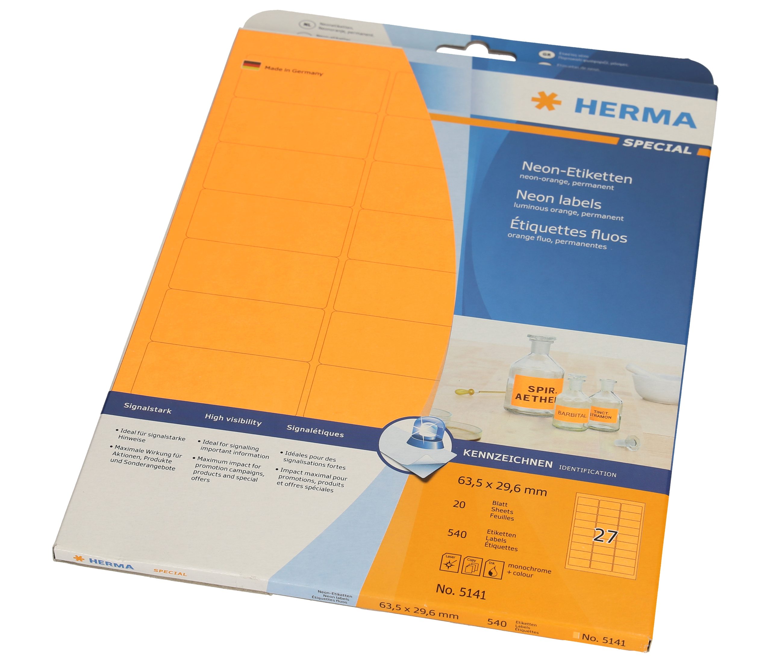 HERMA-5141-4008705051415 HERMA Etiketten 63.5x29.6mm 5141 neon orange 540 Stück/20 Blatt – Hochwertig & günstig bei ShopDeca