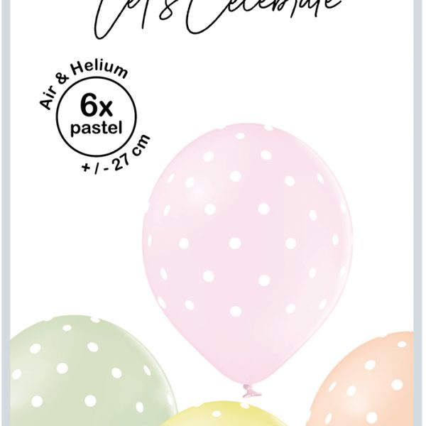 I AM CREATIVE Ballons kleine Punkte 27cm 1000-1056 pastell 6 Stück