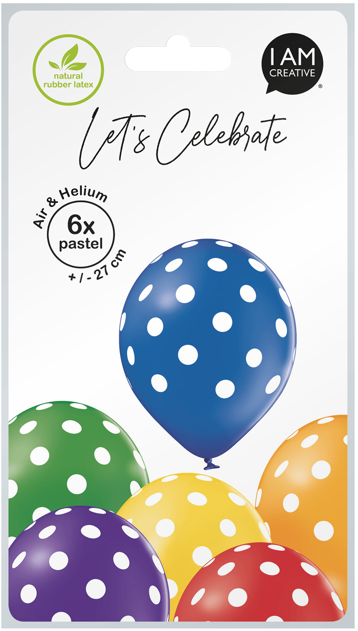 I-AM-CREATIVE-1000-1057-7611983246830 I AM CREATIVE Ballons grosse Punkte 27cm 1000-1057 Mix 6 Stück – Hochwertig & günstig bei ShopDeca