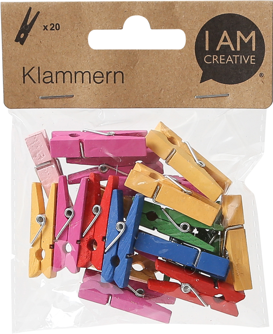 I-AM-CREATIVE-1301.18-7611983193738 I AM CREATIVE Holzklammern 1301.18 bunt, 35x8mm, 20 Stück – Hochwertig & günstig bei ShopDeca