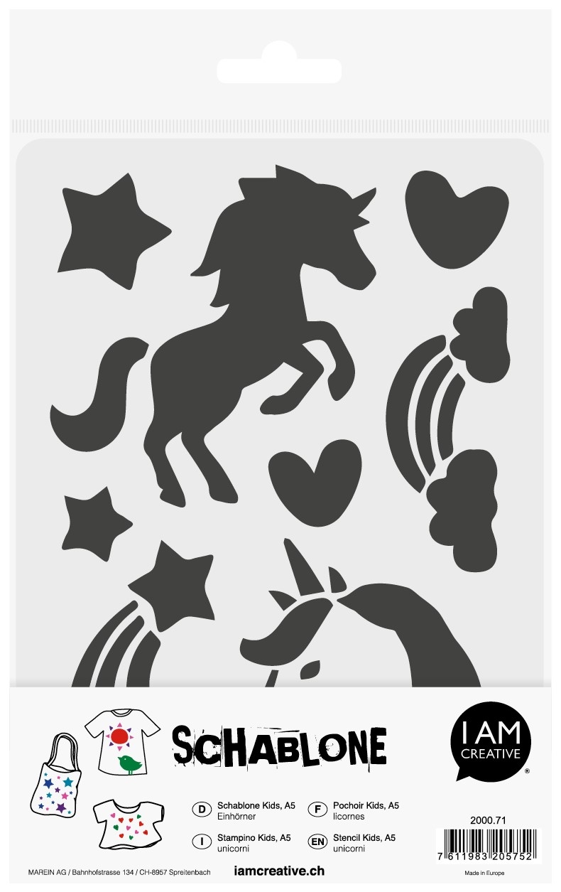 I-AM-CREATIVE-2000.71-7611983205752 I AM CREATIVE Schablone 2000.71 Kids A5, Einhörner – Hochwertig & günstig bei ShopDeca