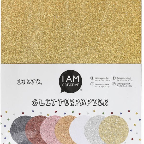 I AM CREATIVE Glitterpapier A4 4070.99 multicolor, 100g 10 Stück