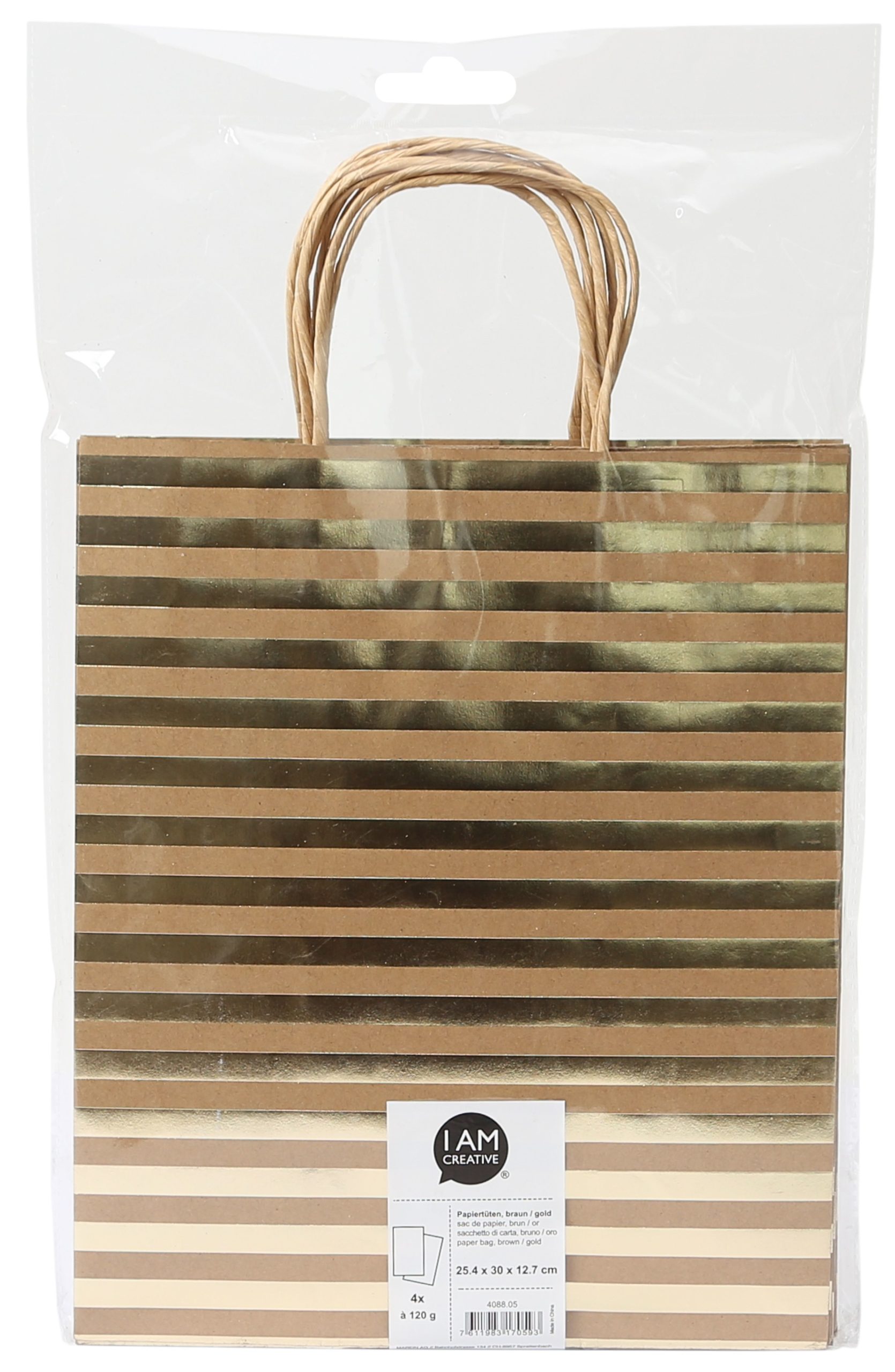 I-AM-CREATIVE-4088.05-7611983170593 I AM CREATIVE Papiertüten, 4 Stück 4088.05 braun/gold, 25.4x30x12.7cm – Hochwertig & günstig bei ShopDeca