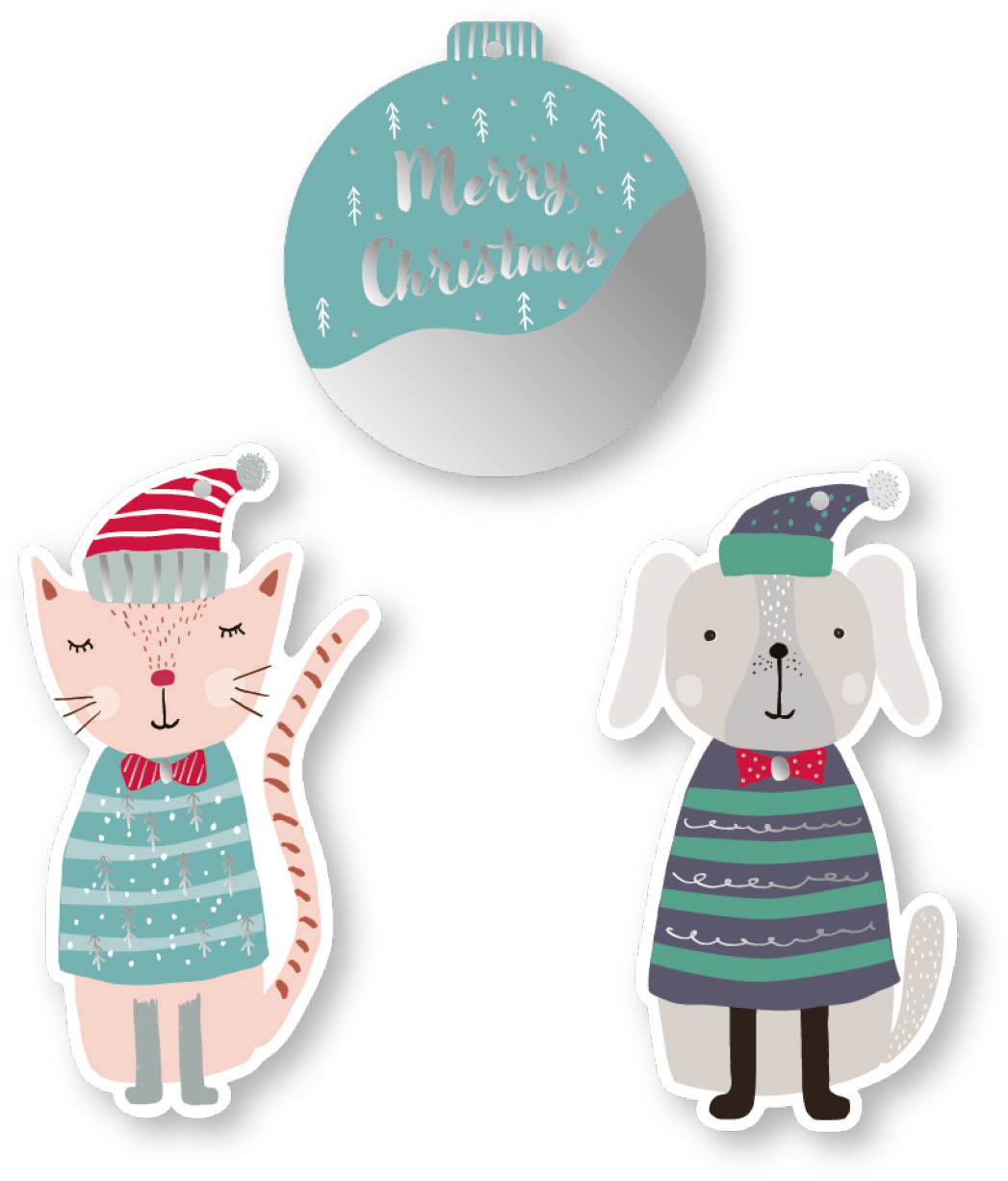 I-AM-CREATIVE-4088.8-7611983193950 I AM CREATIVE Geschenkanhänger X-mas 4088.8 Katze, Hund & Kugel 9 Stück – Hochwertig & günstig bei ShopDeca