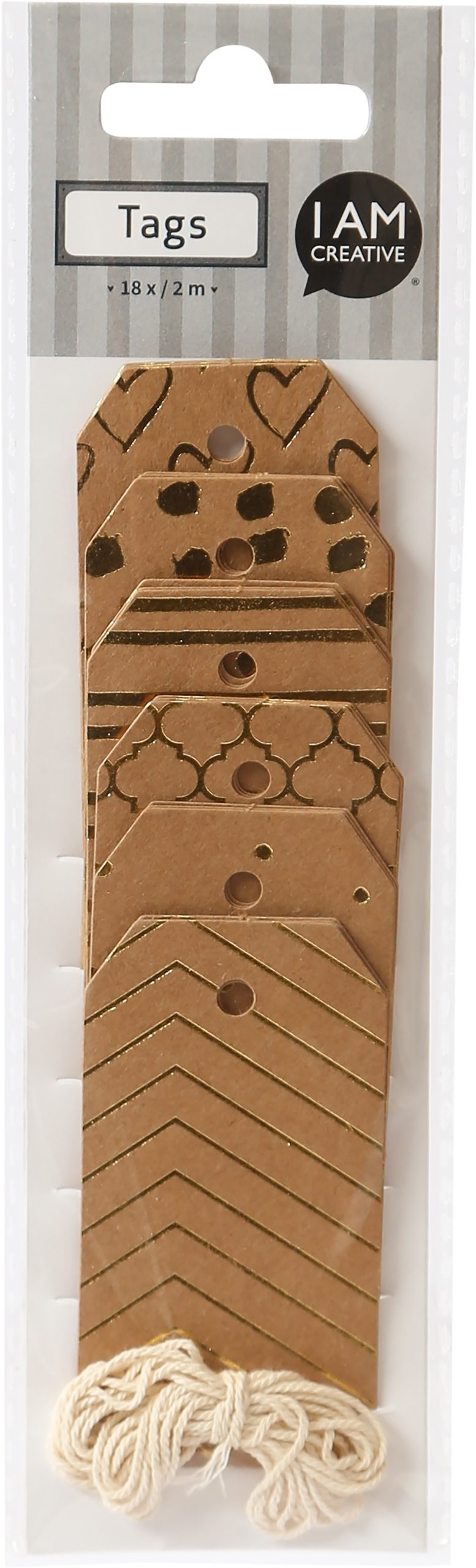 I-AM-CREATIVE-4088.89-7611983198900 I AM CREATIVE Geschenkanhänger 4088.89 Tags, natur/gold, 18 Stück – Hochwertig & günstig bei ShopDeca