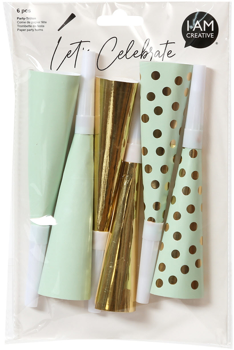 I-AM-CREATIVE-6010.975-7611983208470 I AM CREATIVE Party Tröten, mint, gold 6010.975 6 Stück – Hochwertig & günstig bei ShopDeca