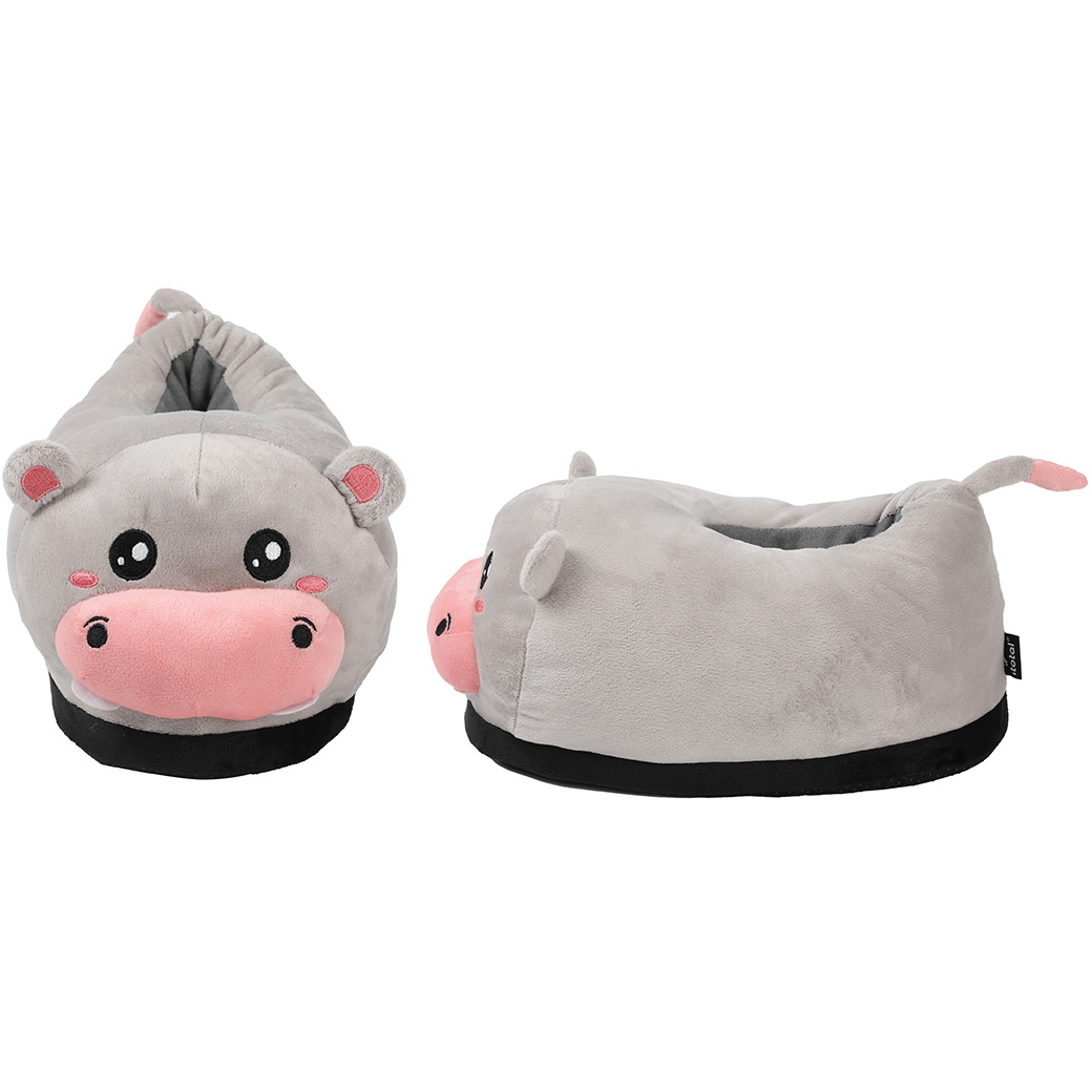 I-TOTAL-XL2850-8059037079901 I-TOTAL Plüsch-Hausschuhe 30x19x18cm XL2850 Hippo grau – Hochwertig & günstig bei ShopDeca