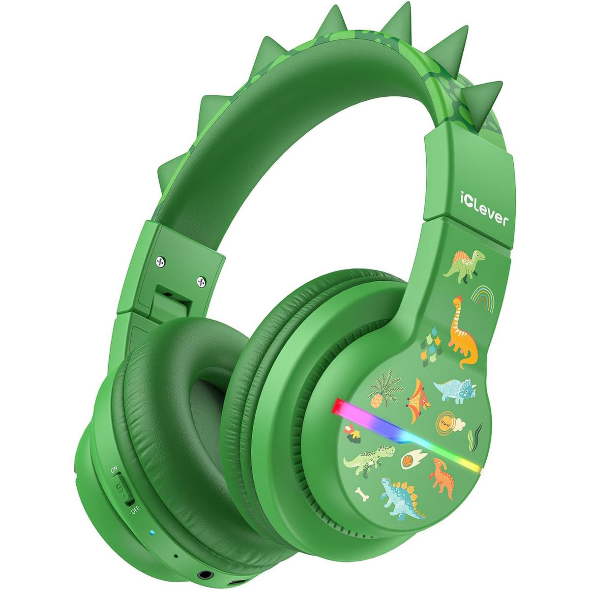 ICLEVER-C03-1702N-38-6934911794601 ICLEVER Kids Bluetooth Headphones C03-1702N-38 BTH12, LED, 55h, dinosaur – Bild 1