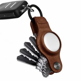 KEYSMART Air Genuine Leather Compact KS040-BRN-LEA Key Holder for AirTag, Brown