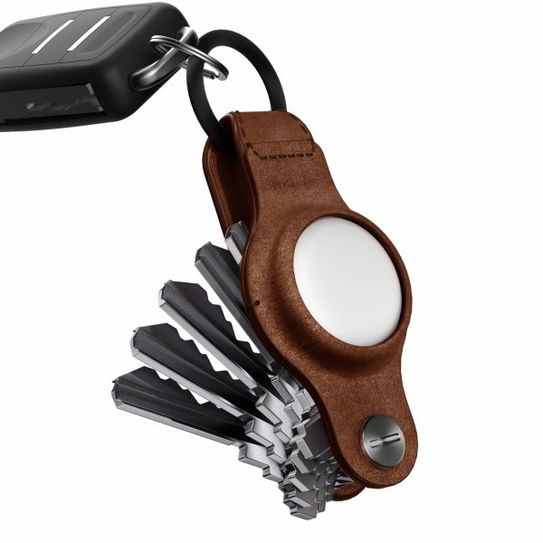 KEYSMART Air Genuine Leather Compact KS040-BRN-LEA Key Holder for AirTag, Brown