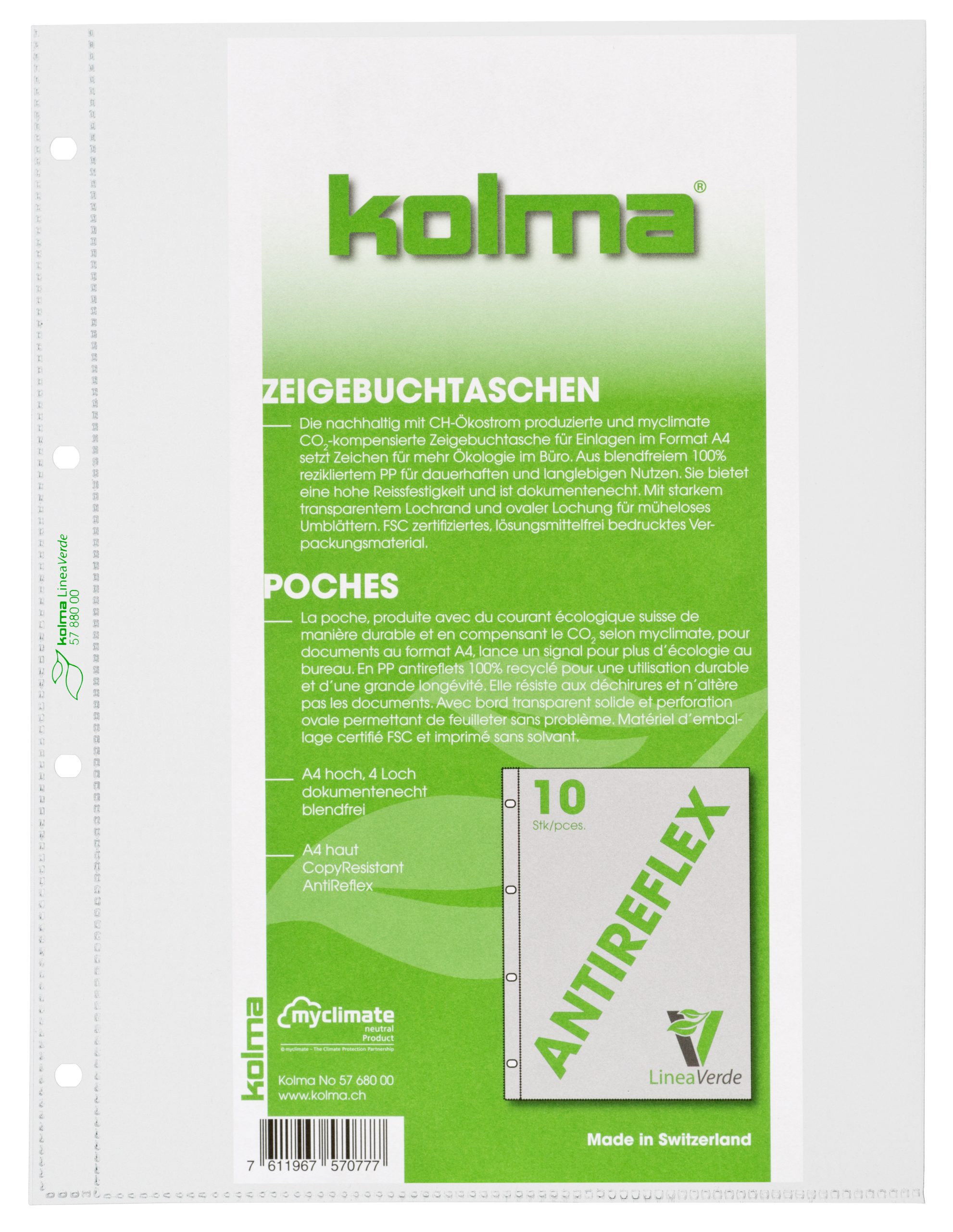 KOLMA-57.680.00-7611967570777 KOLMA Zeigetasche LineaVerde A4 57.680.00 transp.,CopyResistant 10 Stück – Hochwertig & günstig bei ShopDeca