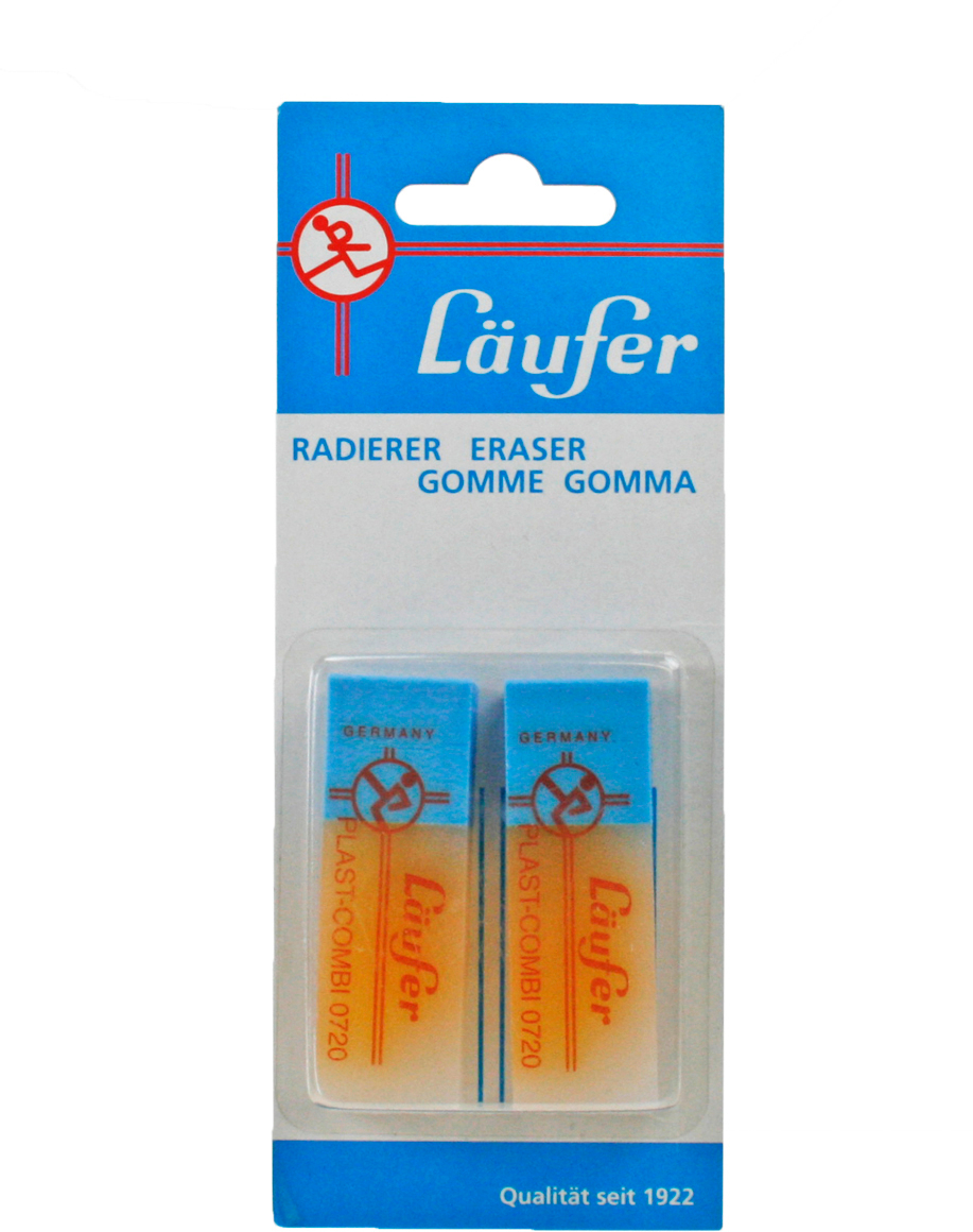 LAEUFER-69849-4006677698492 LÄUFER Radierer Plast Combi 69849 2 Stück 65x21x12mm – Bild 1
