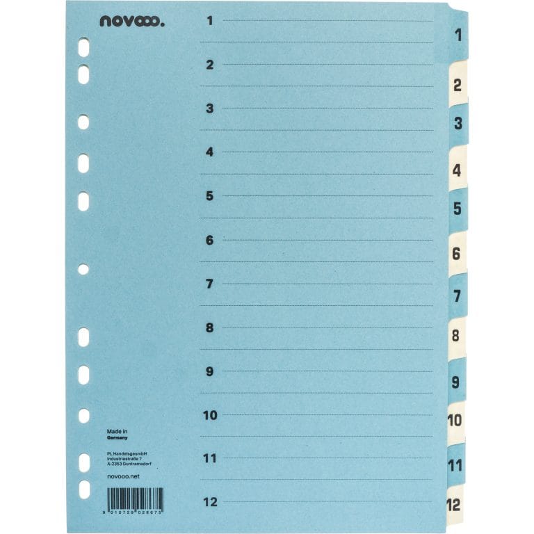 NOVOOO Kartonregister A4 40549 blau/beige 1-12