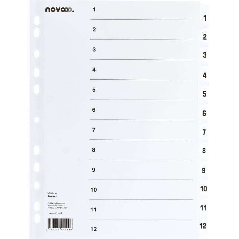 NOVOOO Kartonregister A4 40622 weiss 1-12