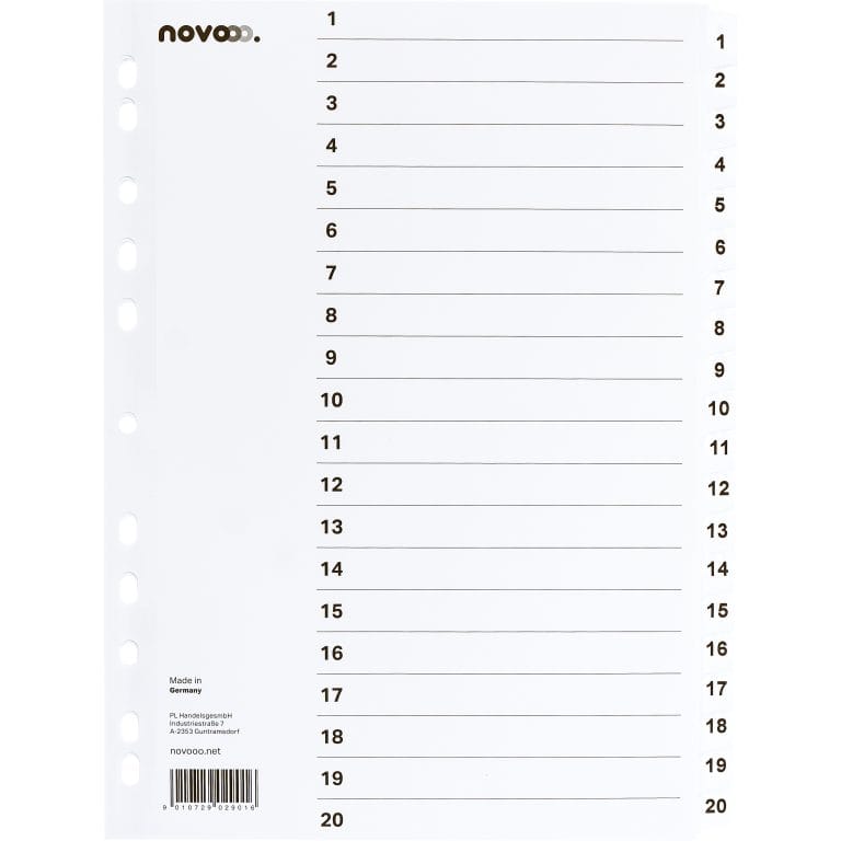 NOVOOO Kartonregister A4 40623 weiss 1-20