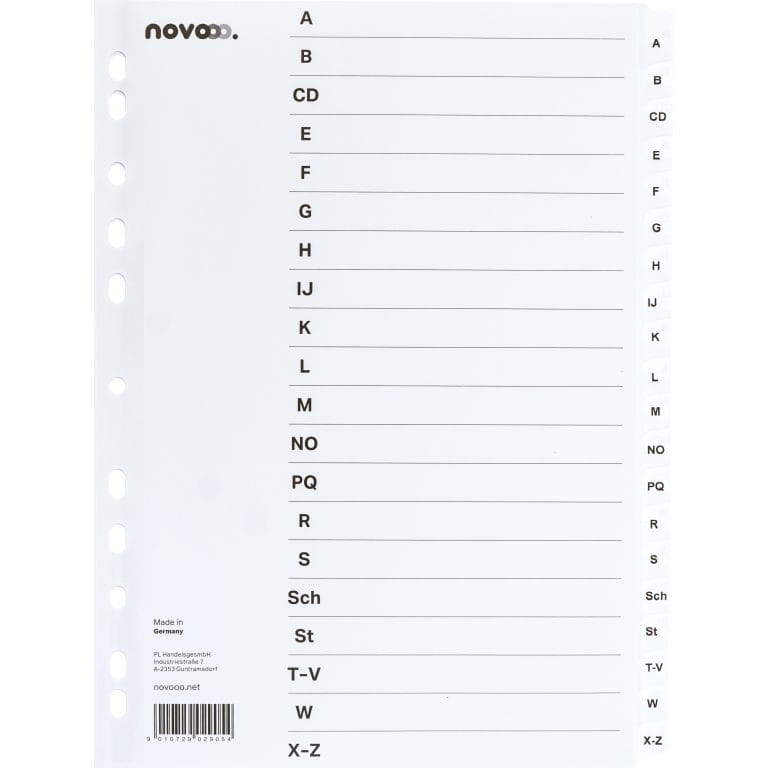 NOVOOO Kartonregister A4 40625 weiss A-Z 20-teilig