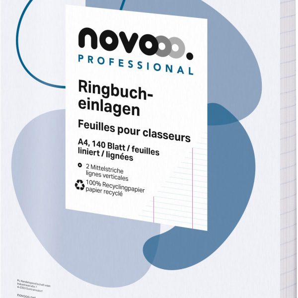 NOVOOO Ringbucheinlagen recycling A4 535027010 liniert 9mm, o/Rand 140 Blatt