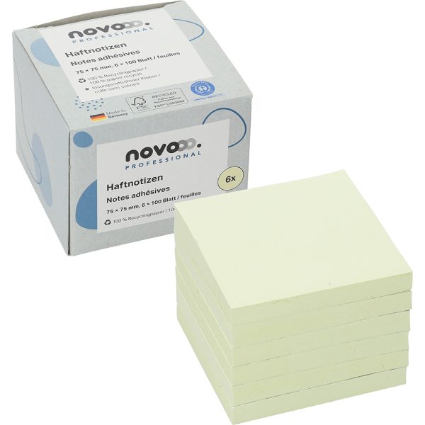 NOVOOO Haftnotizen Recycling 75x75mm 5654-11box gelb 6x100 Blatt