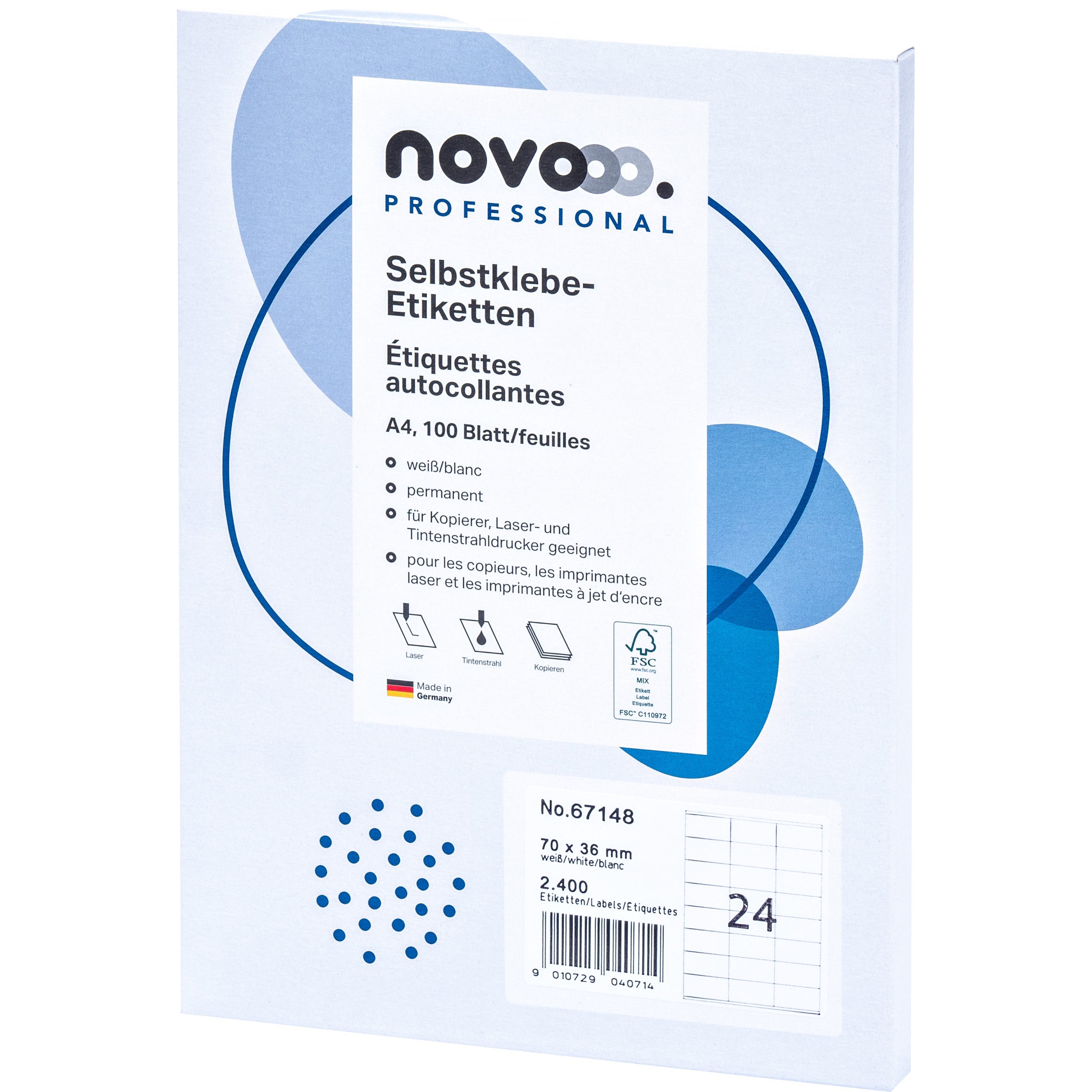 NOVOOO-67148-9010729040714 NOVOOO Etiketten 70x36mm 67148 weiss 2400 Stück – Hochwertig & günstig bei ShopDeca