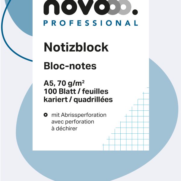 NOVOOO Notizblock weiss A5 694723 kariert 4mm, 70g 5x100 Blatt