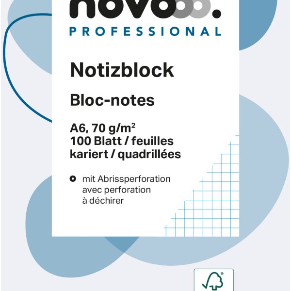NOVOOO Notizblock weiss A6 694724 kariert 4mm, 70g 5x100 Blatt