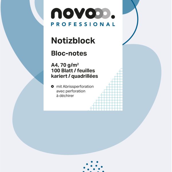 NOVOOO Notizblock weiss A4 694726 kariert 4mm, 70g 100 Blatt
