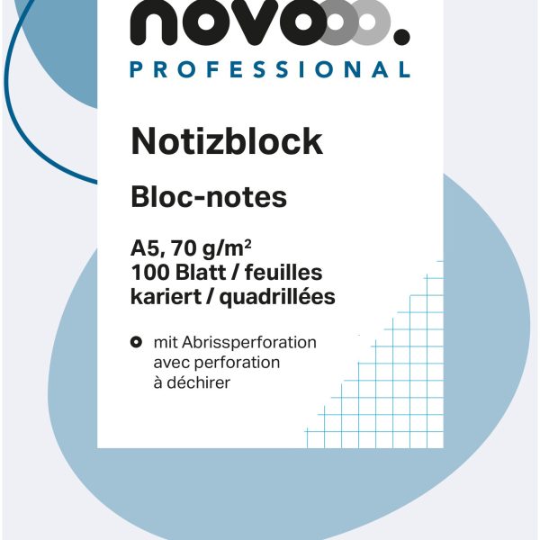NOVOOO Notizblock weiss A5 694727 kariert 4mm, 70g 2x100 Blatt