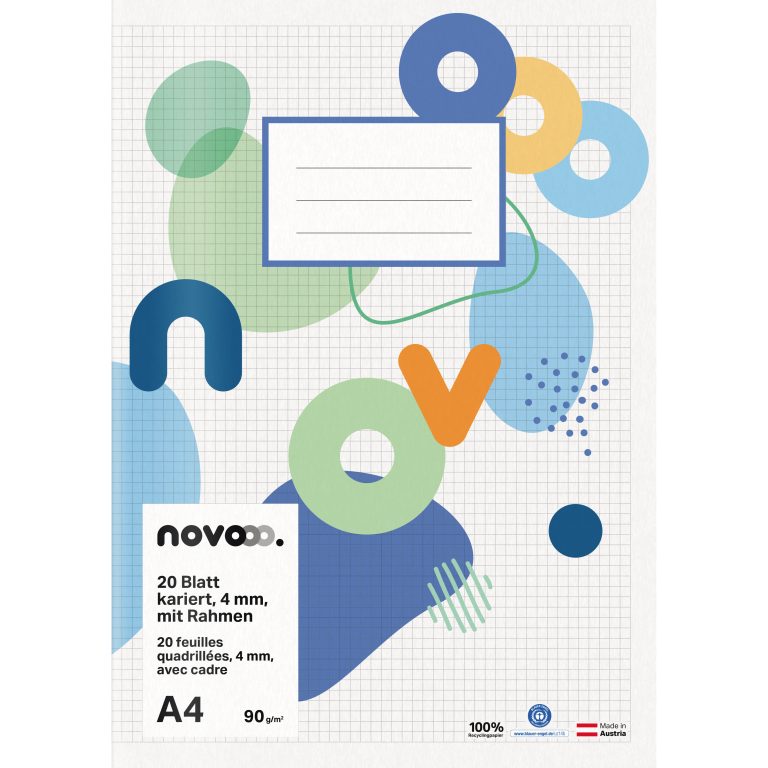 NOVOOO Schulheft A4 729757 4mm kariert mit Rand 90g