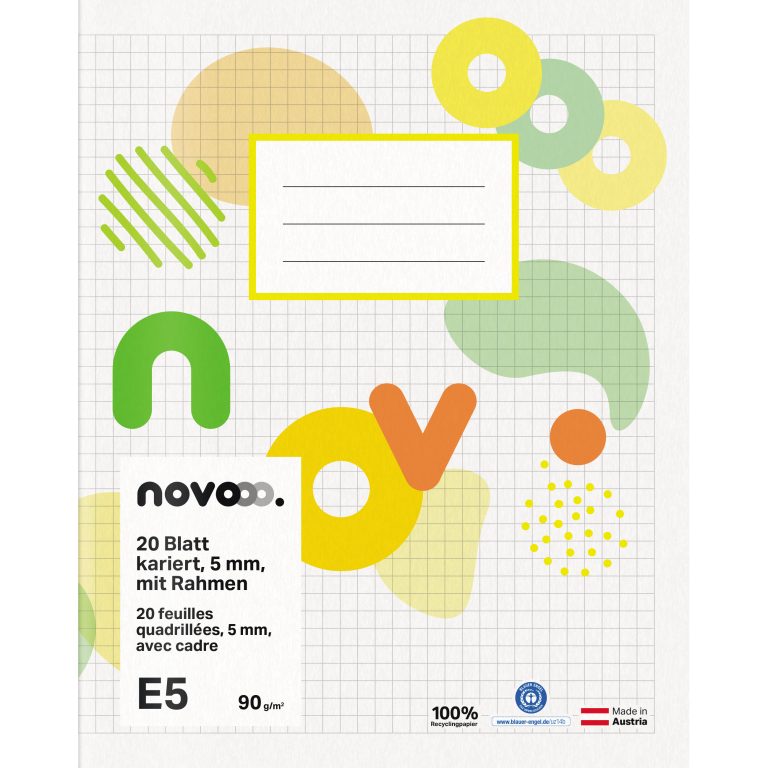 NOVOOO Schulheft E5 729763 5mm kariert mit Rand 90g