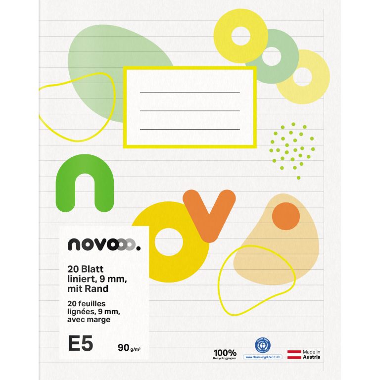 NOVOOO Schulheft E5 729764 9mm liniert mit Rand 90g